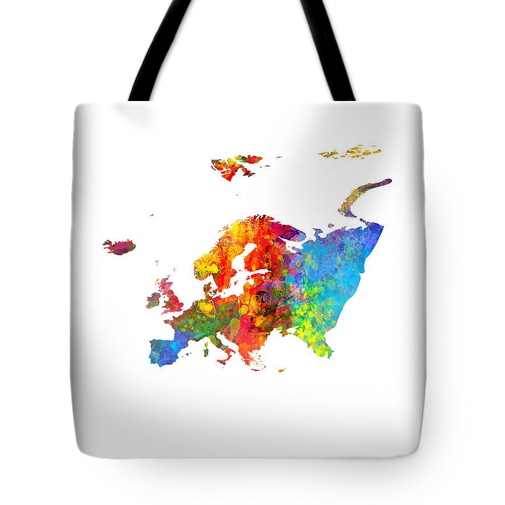Europe Tote Bag featuring the digital art Europe Watercolor Map by Michael Tompsett