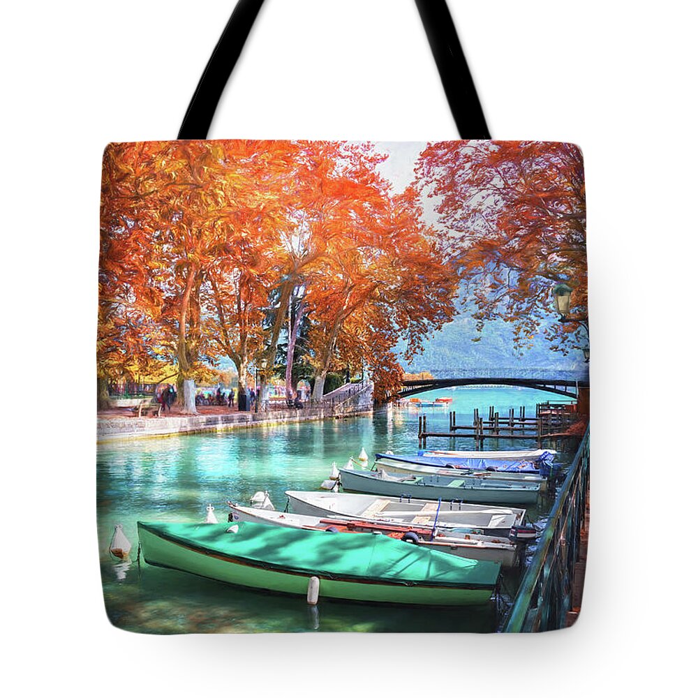Annecy Tote Bag featuring the photograph European Canal Scenes Annecy France by Carol Japp