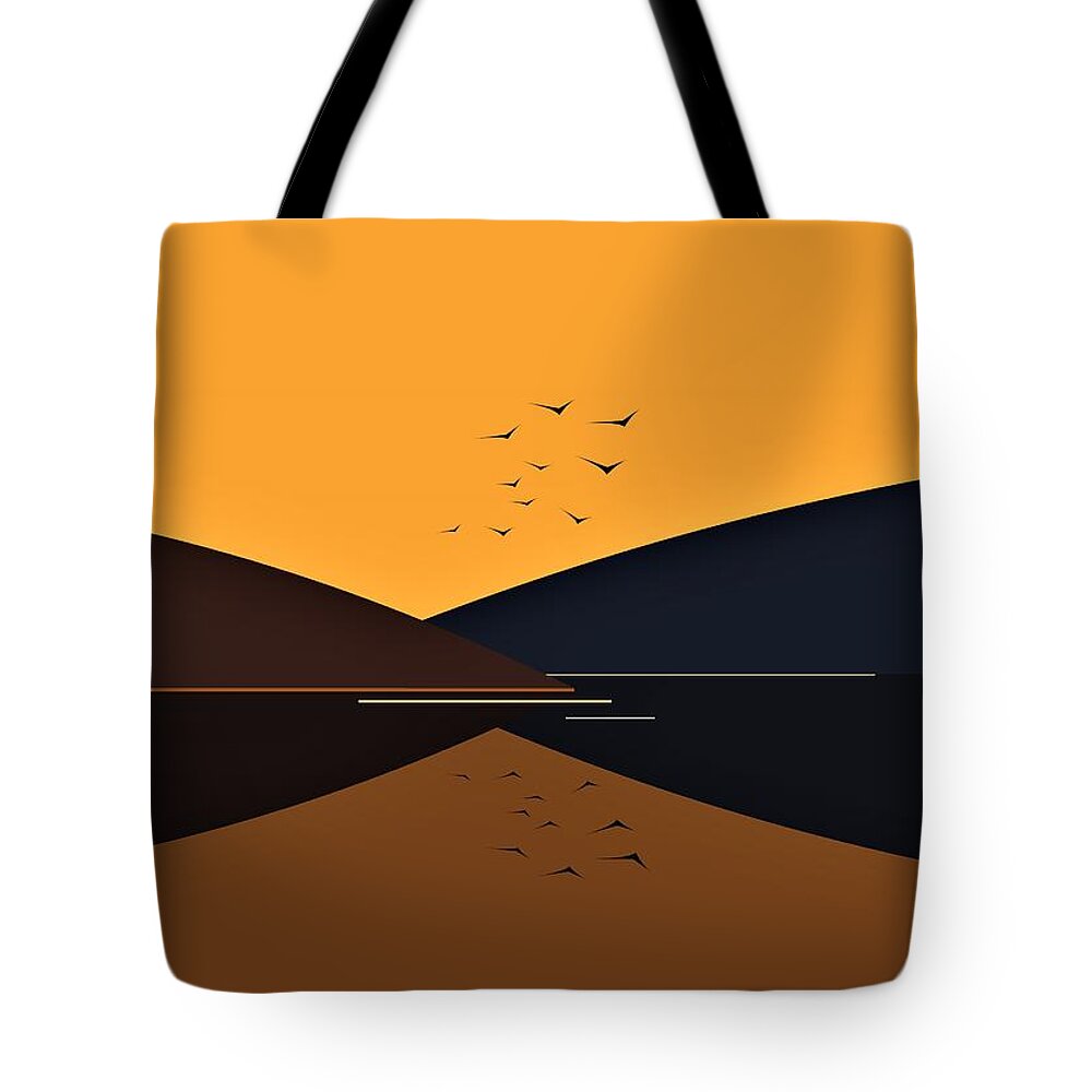 Birds Flying Tote Bag featuring the digital art Evening Flight by Fatline Graphic Art