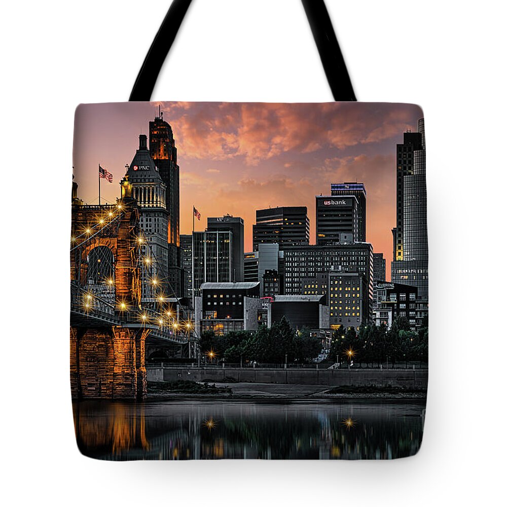 Cincinnati Tote Bag featuring the photograph Evening in Cincinnati by Shelia Hunt