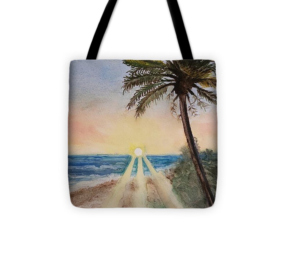 Palms Tote Bag featuring the painting Evening light Carpinteria Beach by M Carlen
