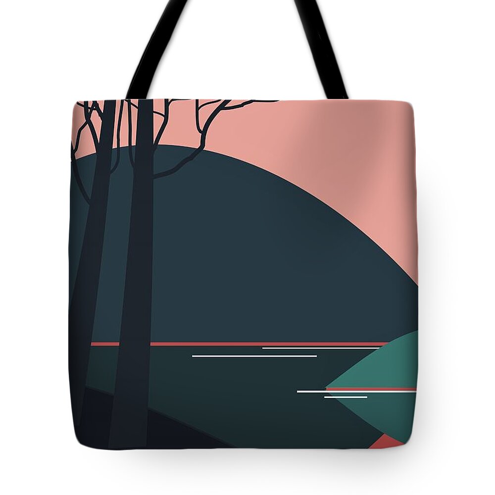 Trees Tote Bag featuring the digital art Evening light by Fatline Graphic Art