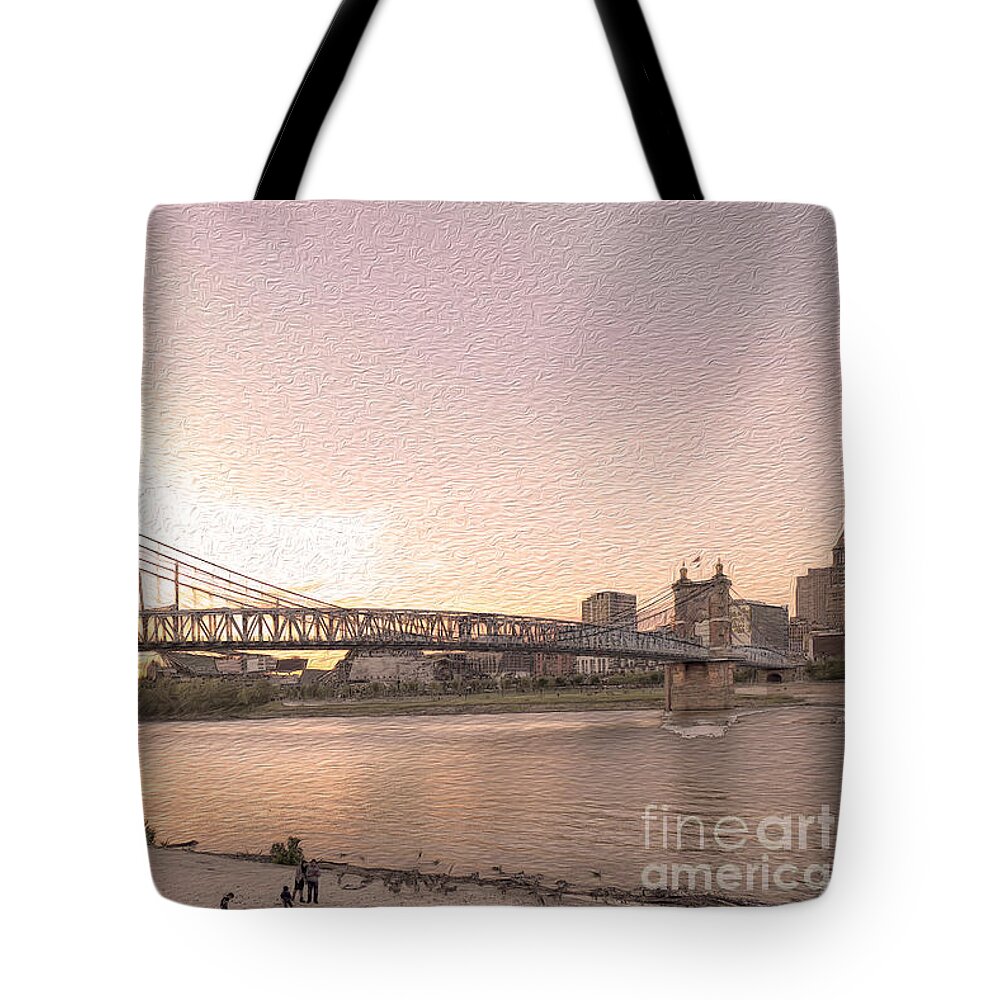 Roebling Tote Bag featuring the photograph Evening on the river by Bentley Davis