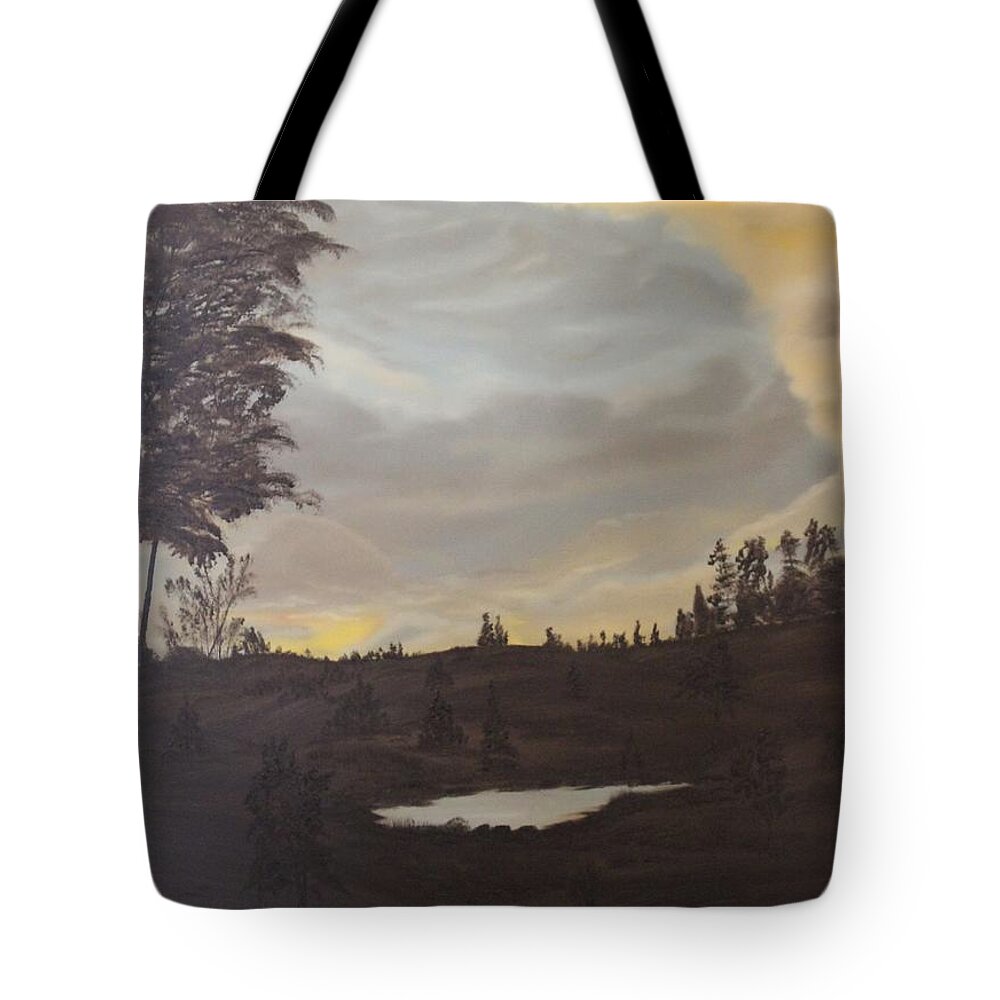 Landscape Tote Bag featuring the painting Evening Run by Berlynn