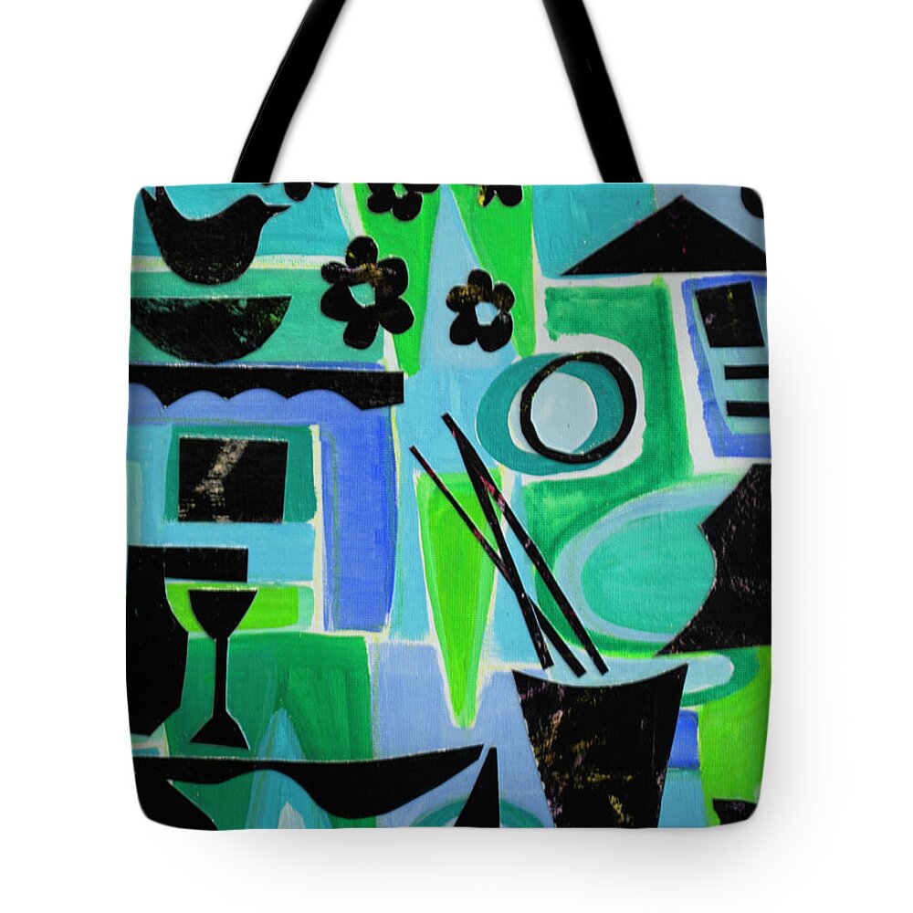 Evening Stroll Tote Bag featuring the mixed media Evening Stroll by Julia Malakoff