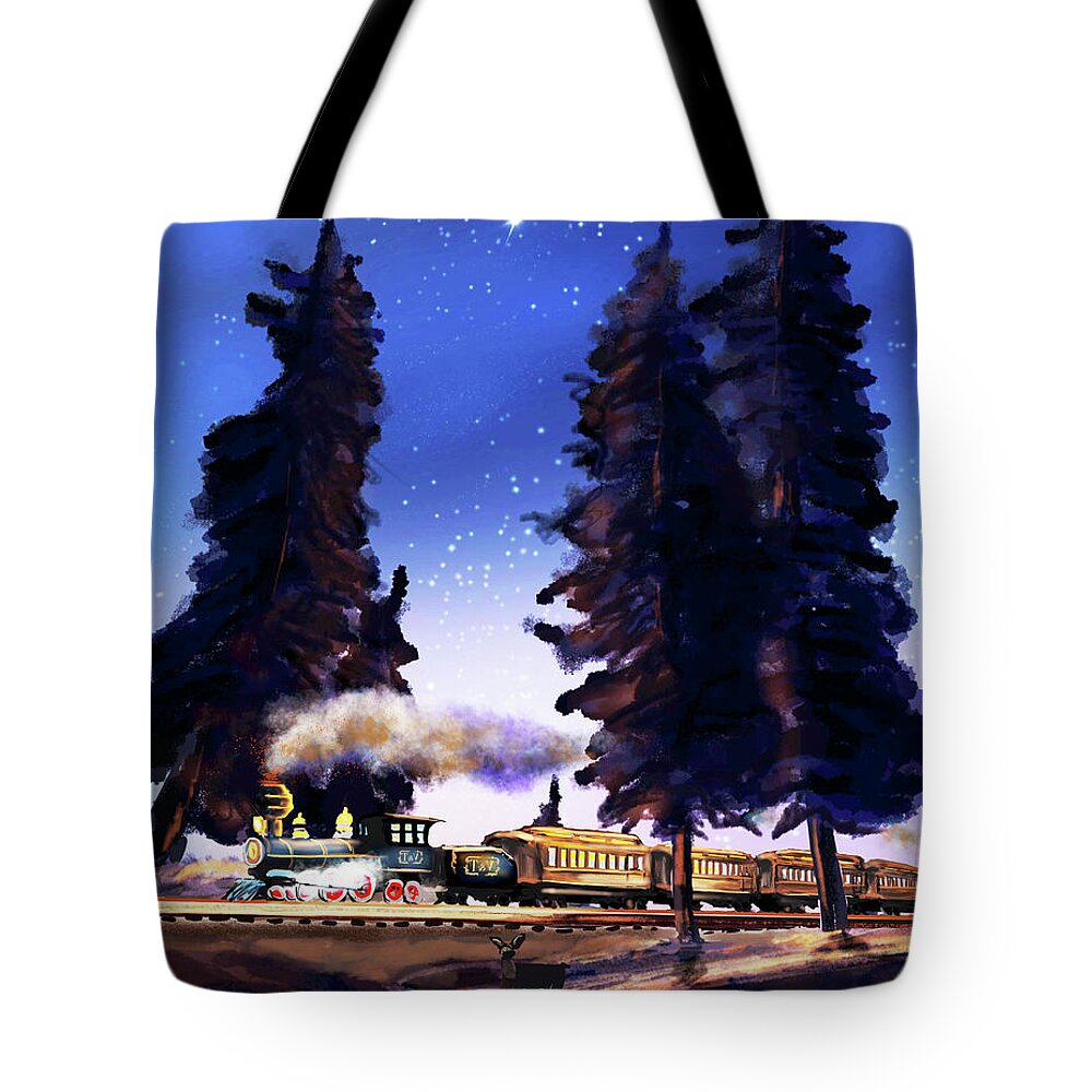 Train Tote Bag featuring the digital art Evening Train by Doug Gist