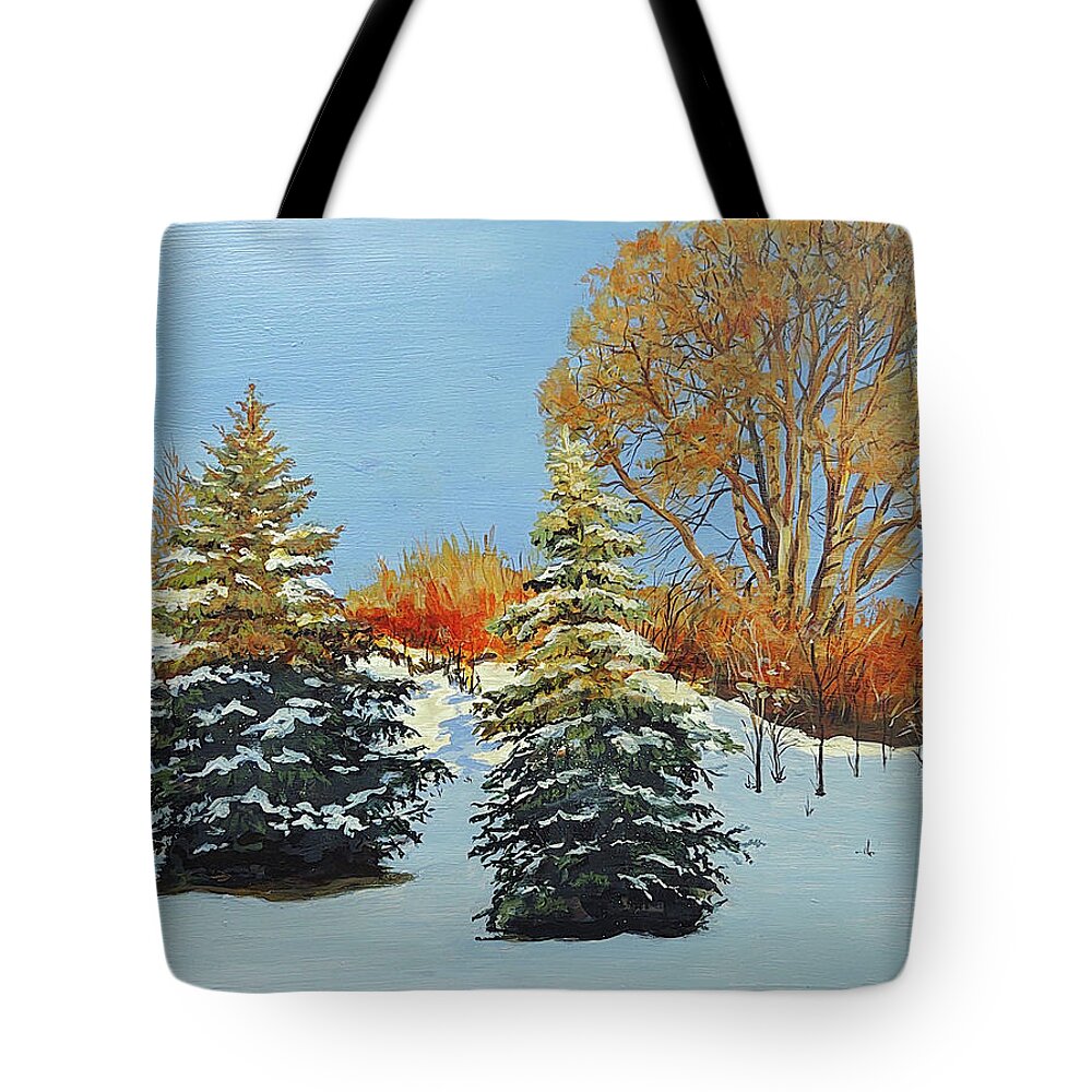 Snow Tote Bag featuring the painting Evening's Approach by William Brody