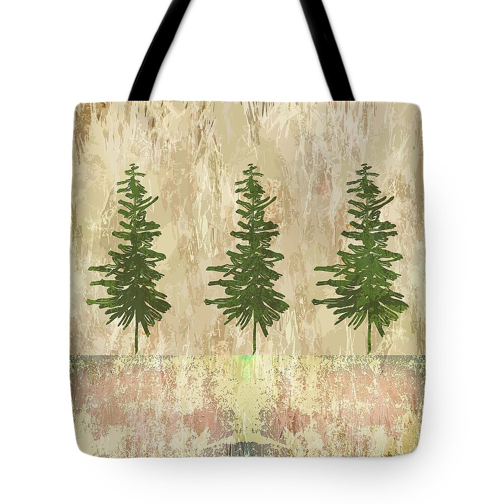 Evergreen Forest Tote Bag featuring the digital art Evergreen Forest Abstract by Nancy Merkle