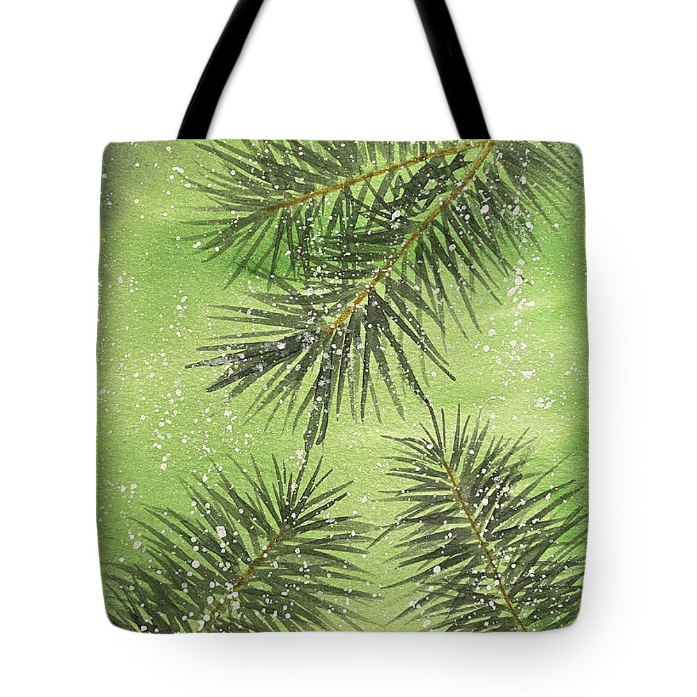 Pine Tote Bag featuring the painting Evergreen Trio by Lisa Neuman