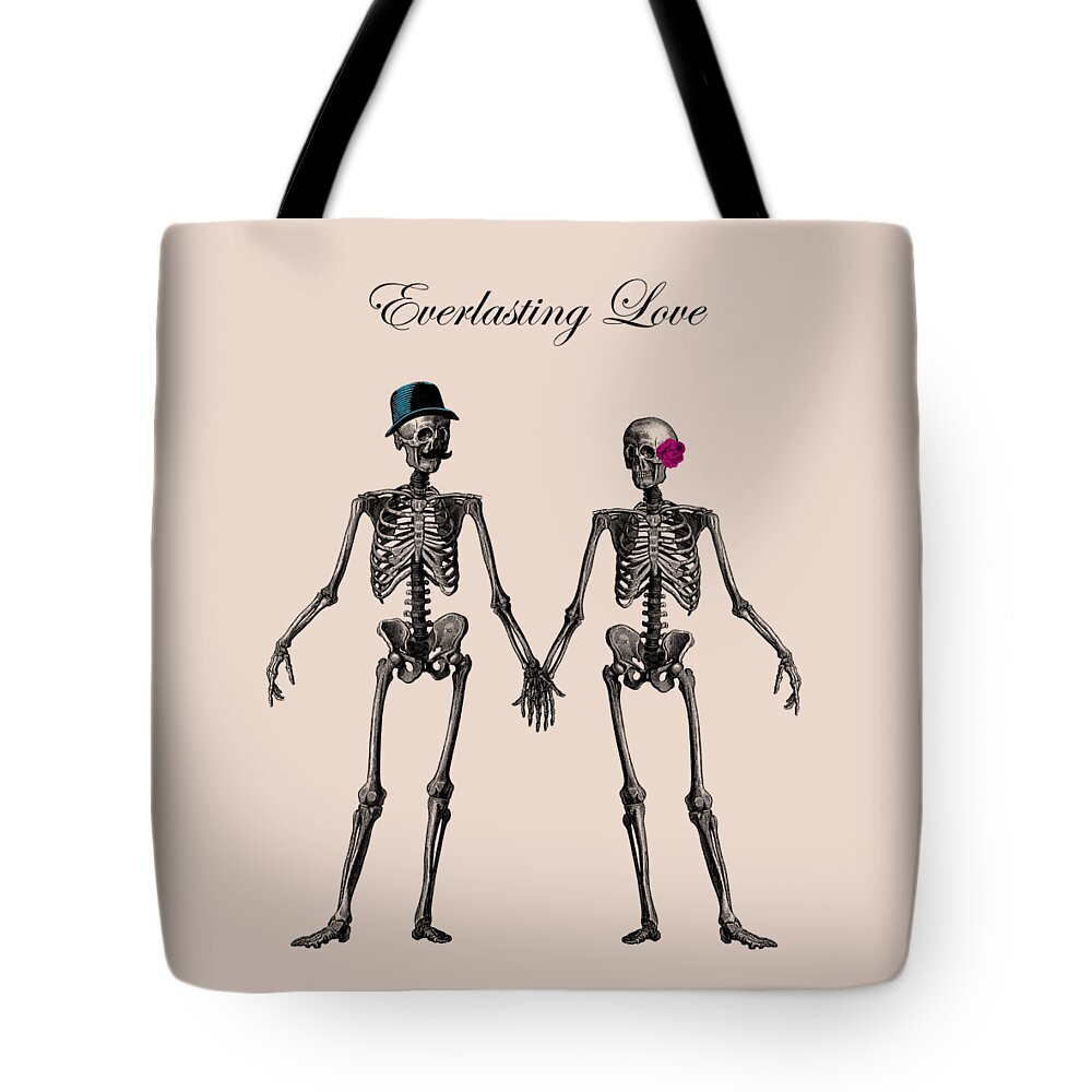 Love Tote Bag featuring the digital art Everlasting Love Couple skeleton couple by Madame Memento