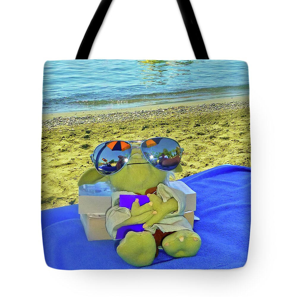Digital Art Tote Bag featuring the photograph Everyone needs a good book and a beach by Pics By Tony