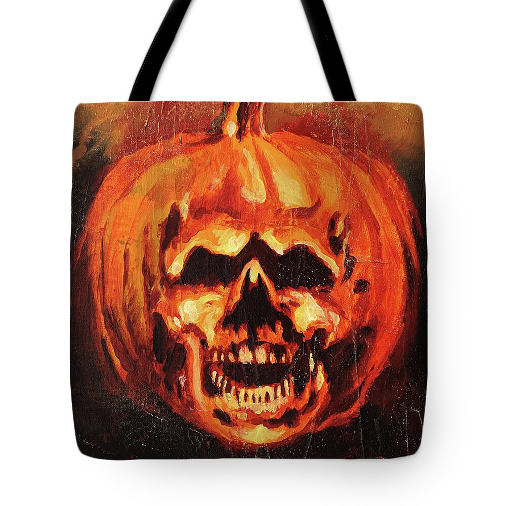 Halloween Tote Bag featuring the painting Evil Pumpkin Halloween II by Sv Bell