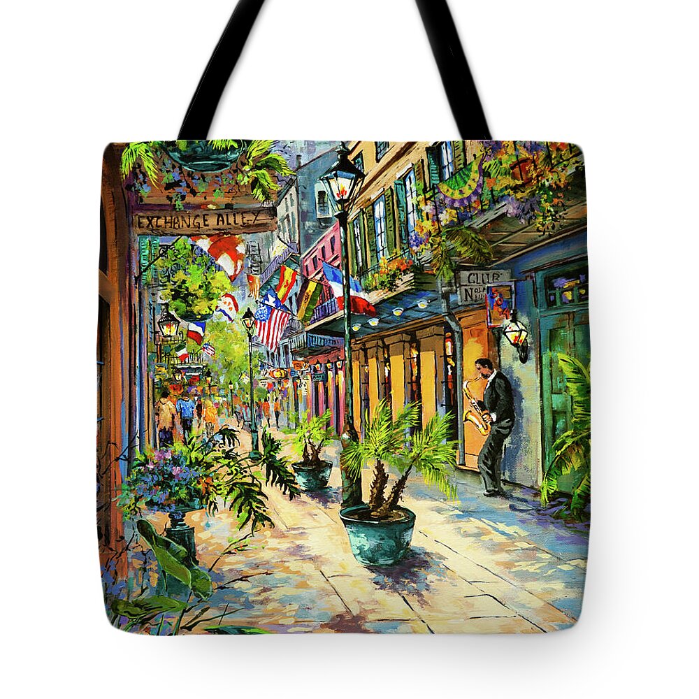 Street Jazz Tote Bag featuring the painting Exchange Alley by Dianne Parks