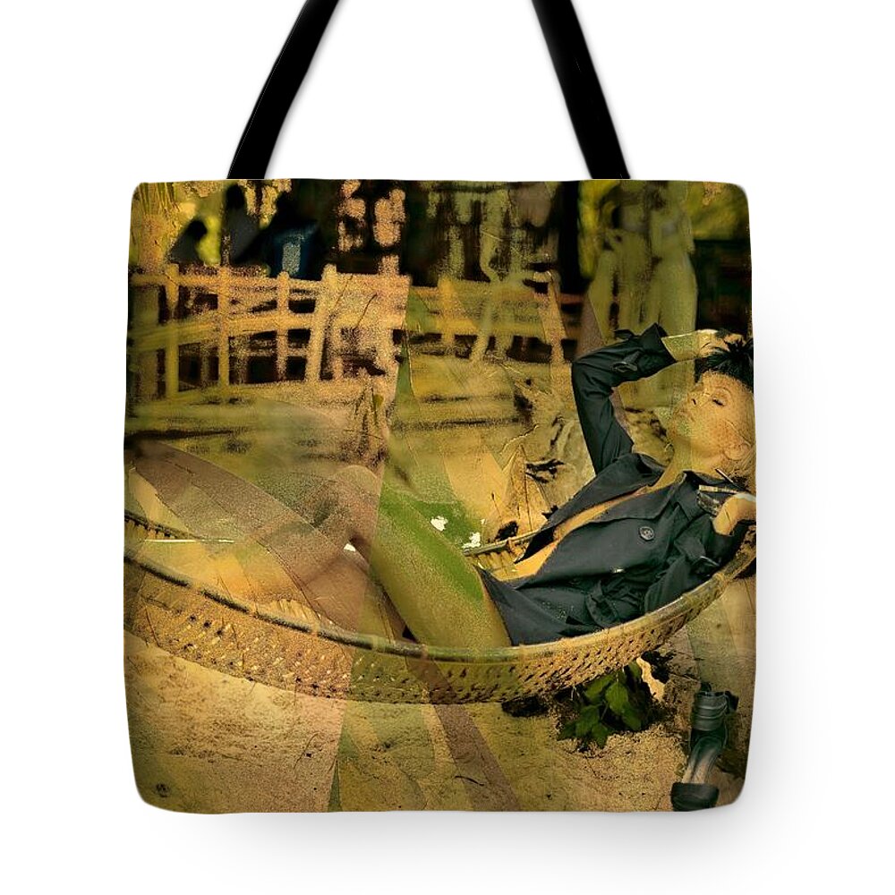 Oifii Tote Bag featuring the digital art Exotic Hammock Green Tree Python by Stephane Poirier