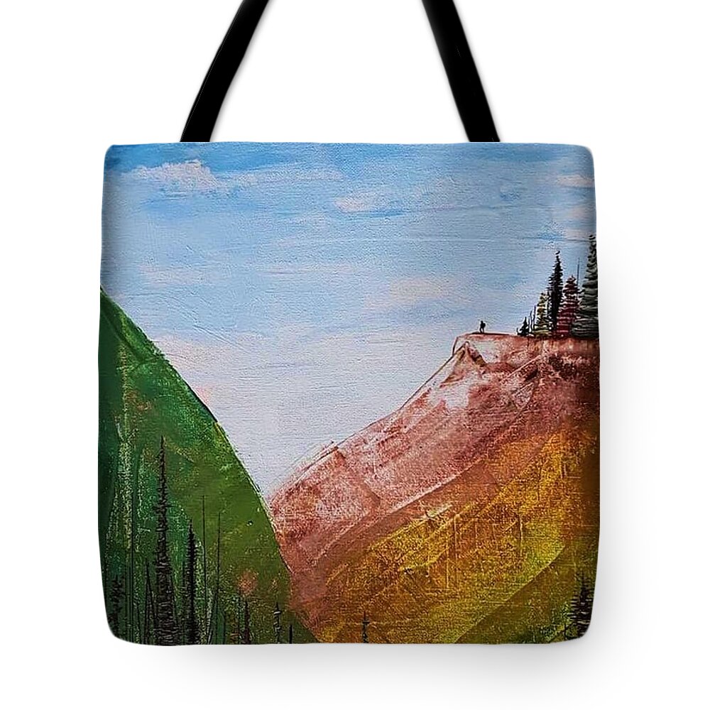 Mountains Tote Bag featuring the painting Explore by April Reilly