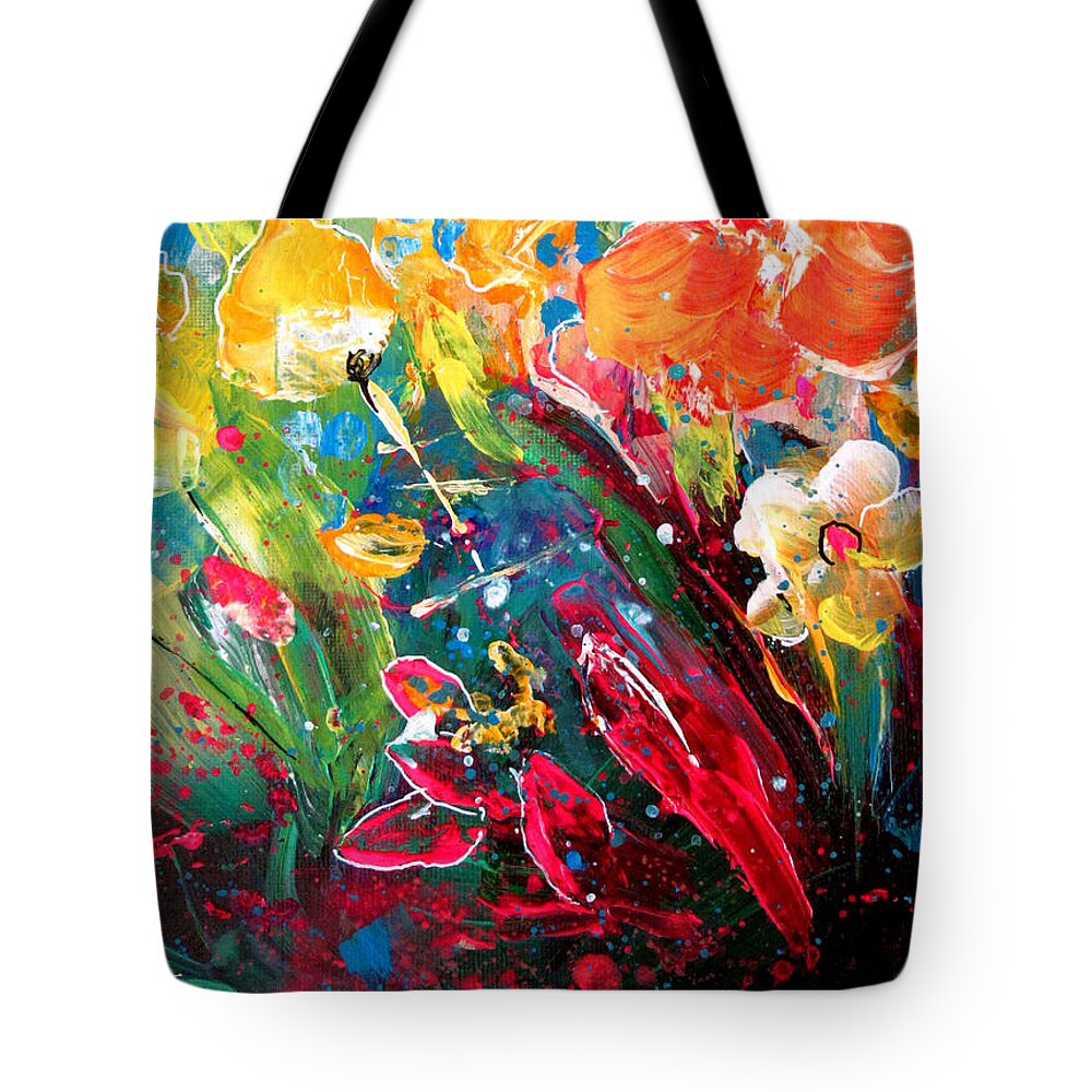 Flower Tote Bag featuring the painting Explosion Of Joy 11 by Miki De Goodaboom