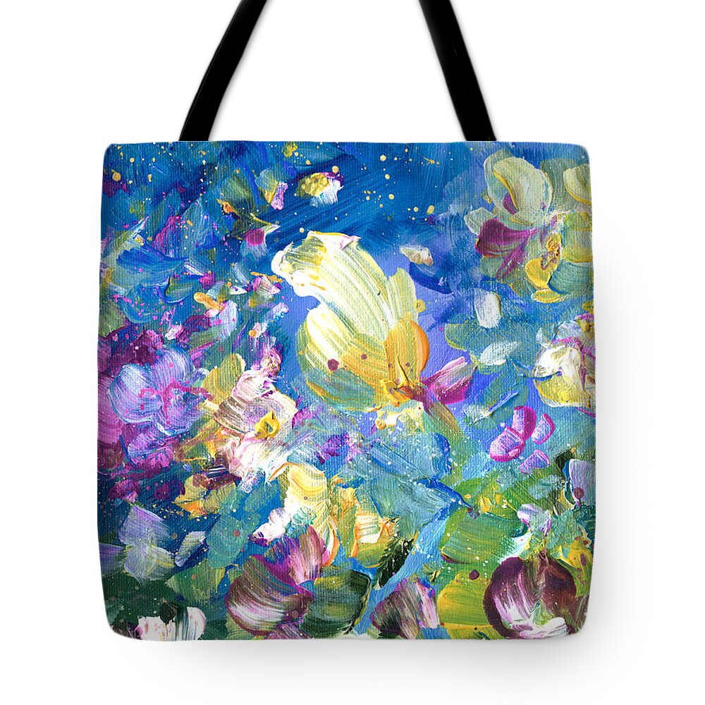 Flower Tote Bag featuring the painting Explosion Of Joy 22 Dyptic 01 by Miki De Goodaboom