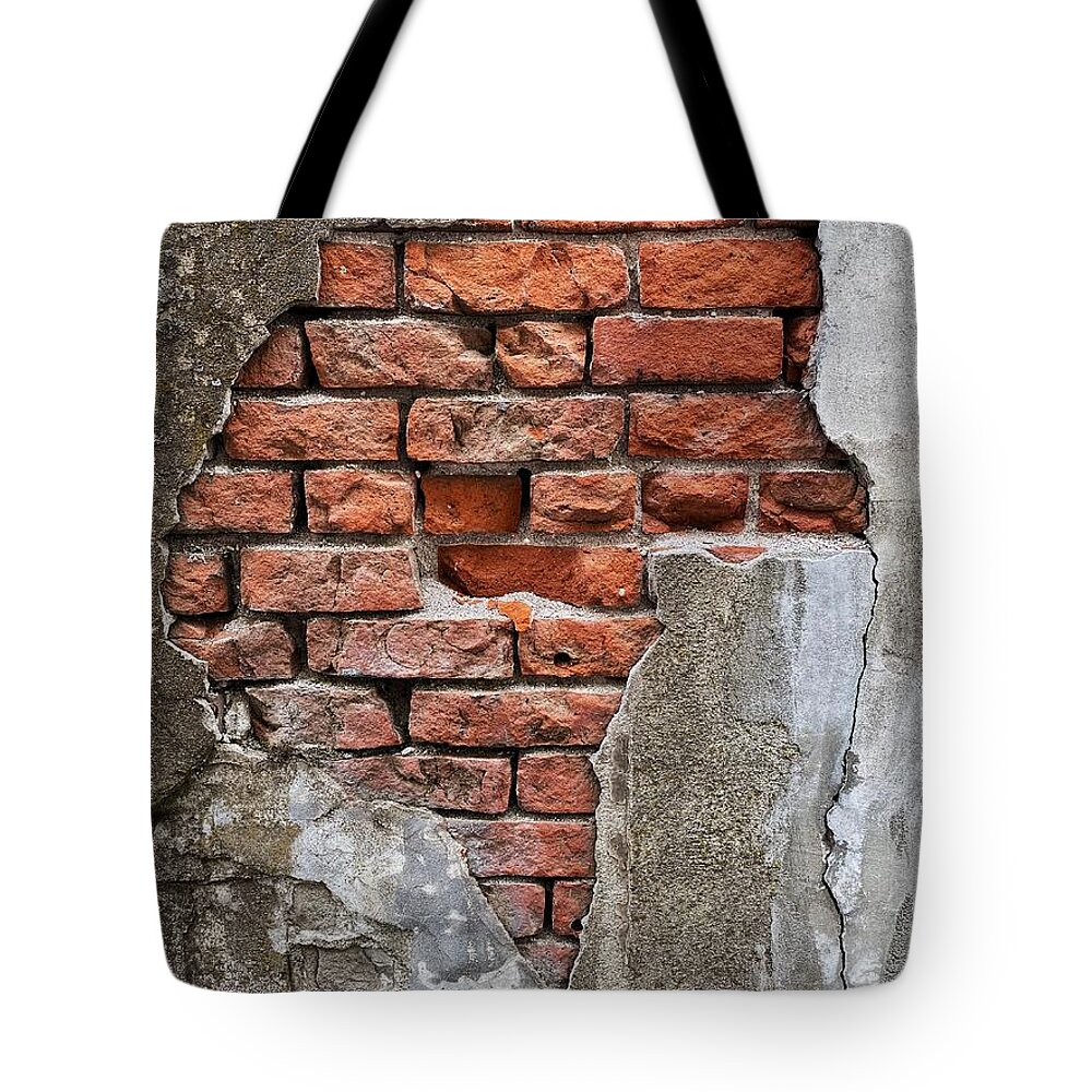 Stucco Tote Bag featuring the photograph Exposed Brick Wall by Jerry Abbott