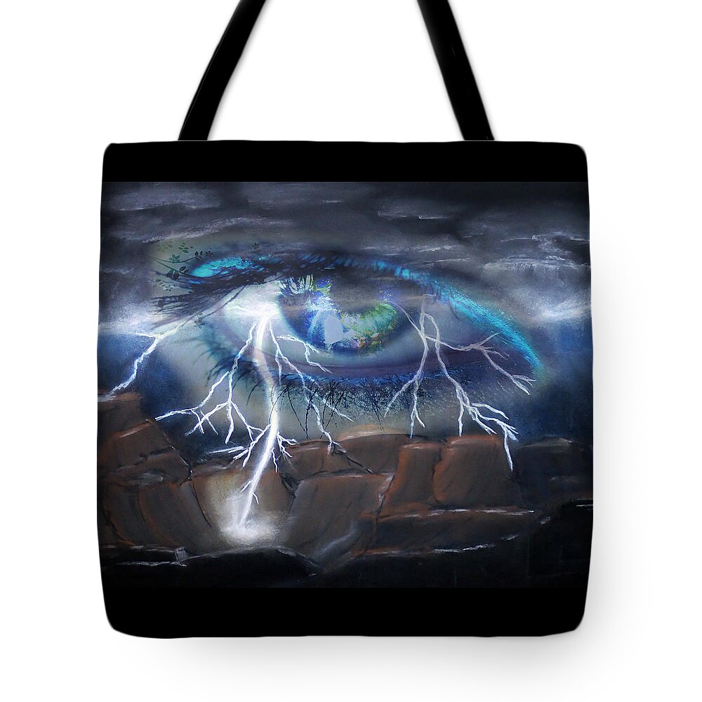 Eyes Tote Bag featuring the mixed media Eye of the Storm by Ronald Mills
