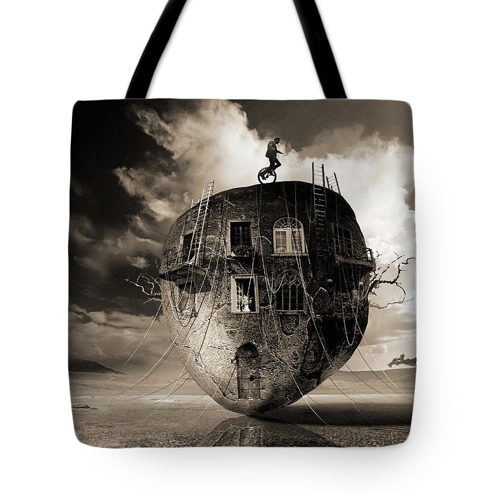 Surrealistic Landscape Rock Mass Windows Exterior Scenery Balcon Tote Bag featuring the digital art Eyes are windows to the soul by George Grie