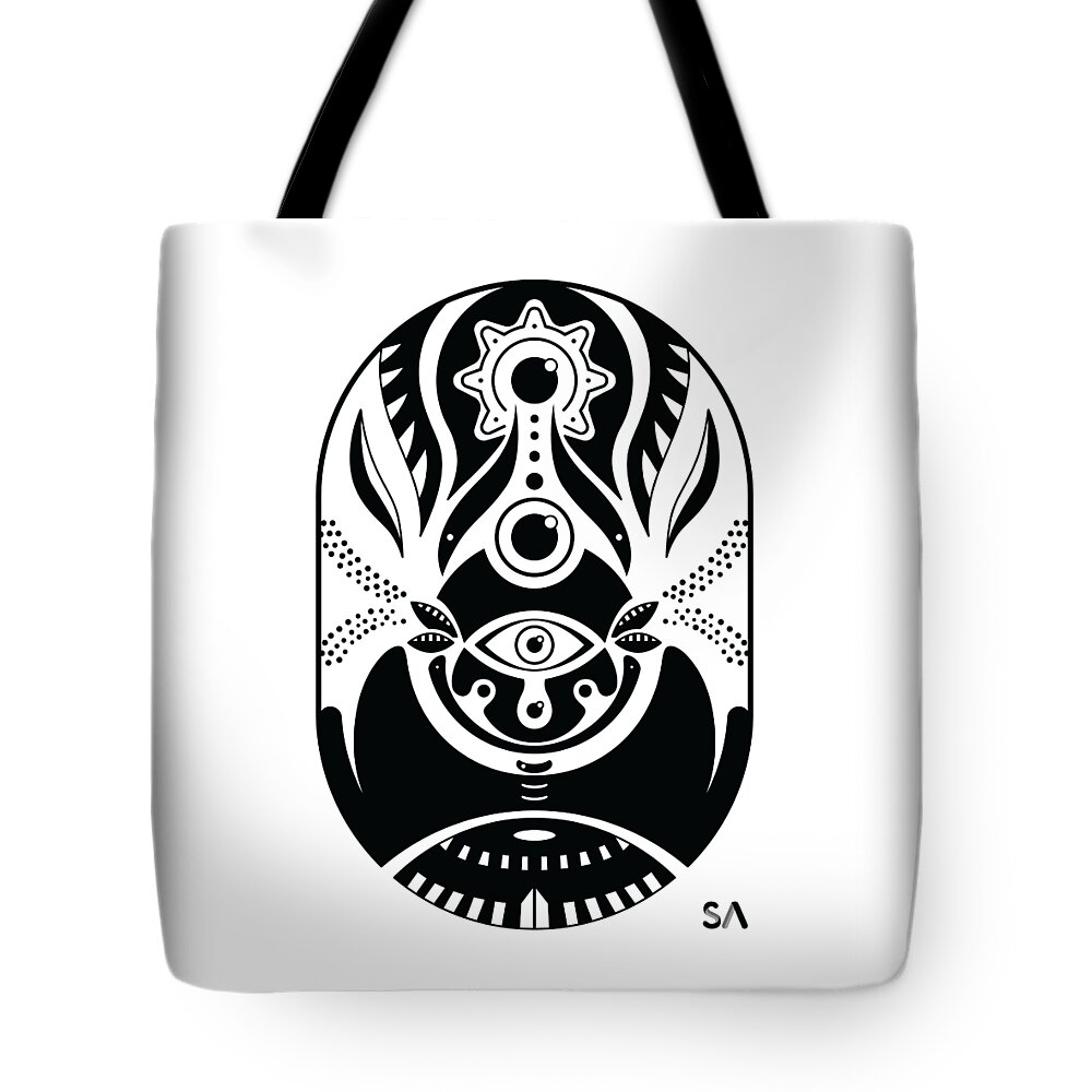 Black And White Tote Bag featuring the digital art Eyes by Silvio Ary Cavalcante