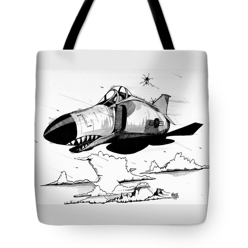 F4 Tote Bag featuring the drawing F-4 Phantom by Michael Hopkins