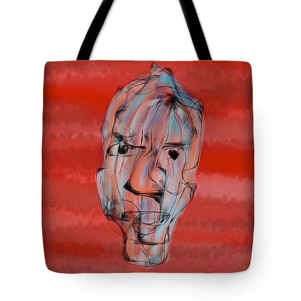 Face Tote Bag featuring the digital art Face in space by Ljev Rjadcenko