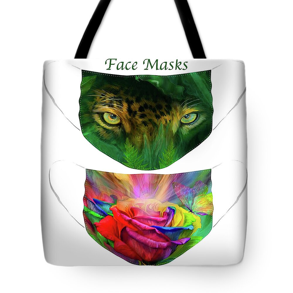 Face Masks Tote Bag featuring the mixed media Face Masks by Carol Cavalaris