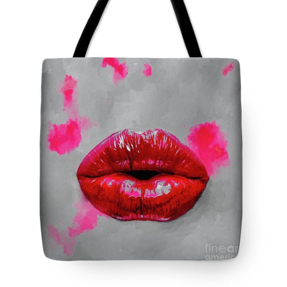 Facemask Tote Bag featuring the mixed media Facemask Lips 3 by Laurie's Intuitive