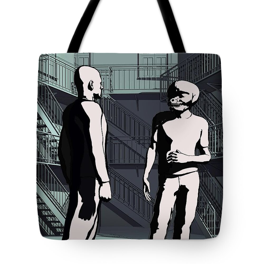 Facing The Unmasked Tote Bag featuring the digital art Facing The Unmasked by John Alexander