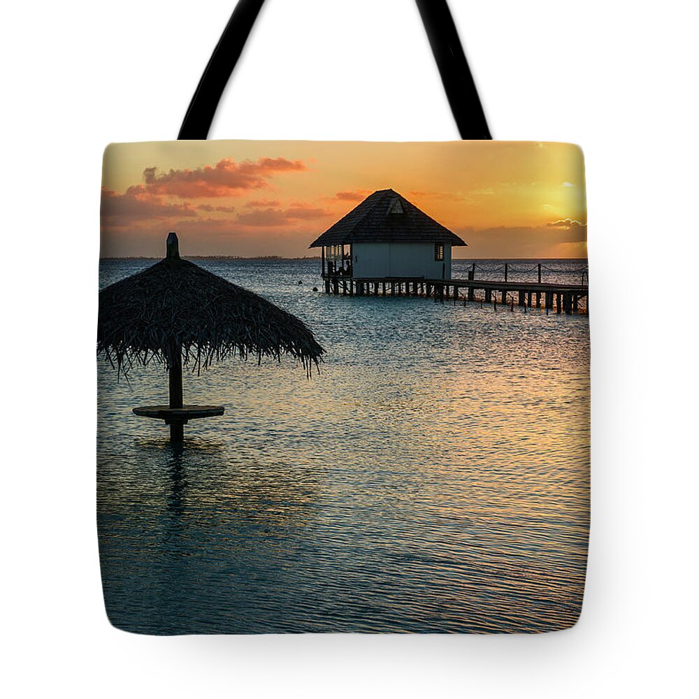 Fakarava Tote Bag featuring the photograph Fakarava - Pearl Havaiki at sunset by Olivier Parent