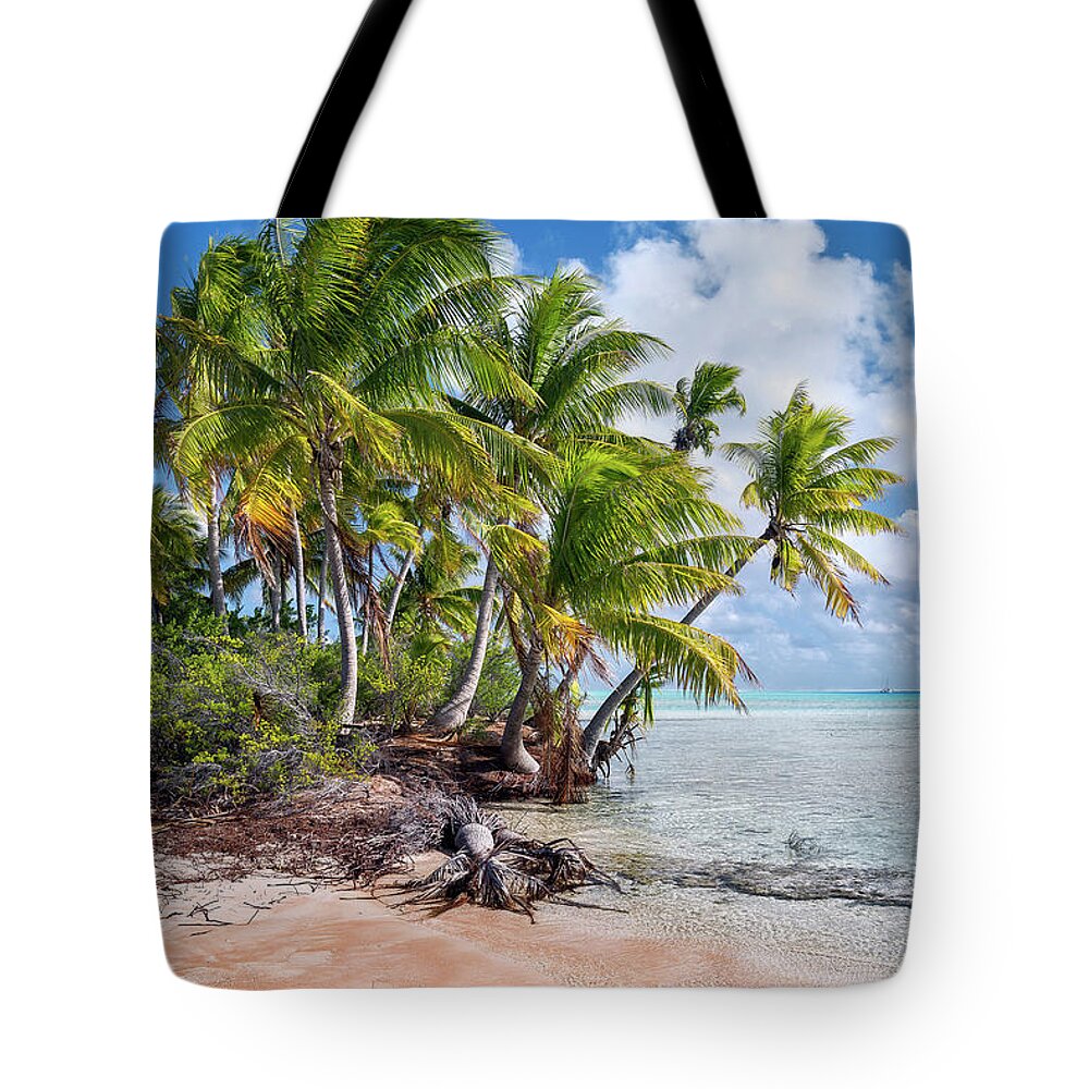 Fakarava Tote Bag featuring the photograph Fakarava - Pink sands and coconut trees by Olivier Parent