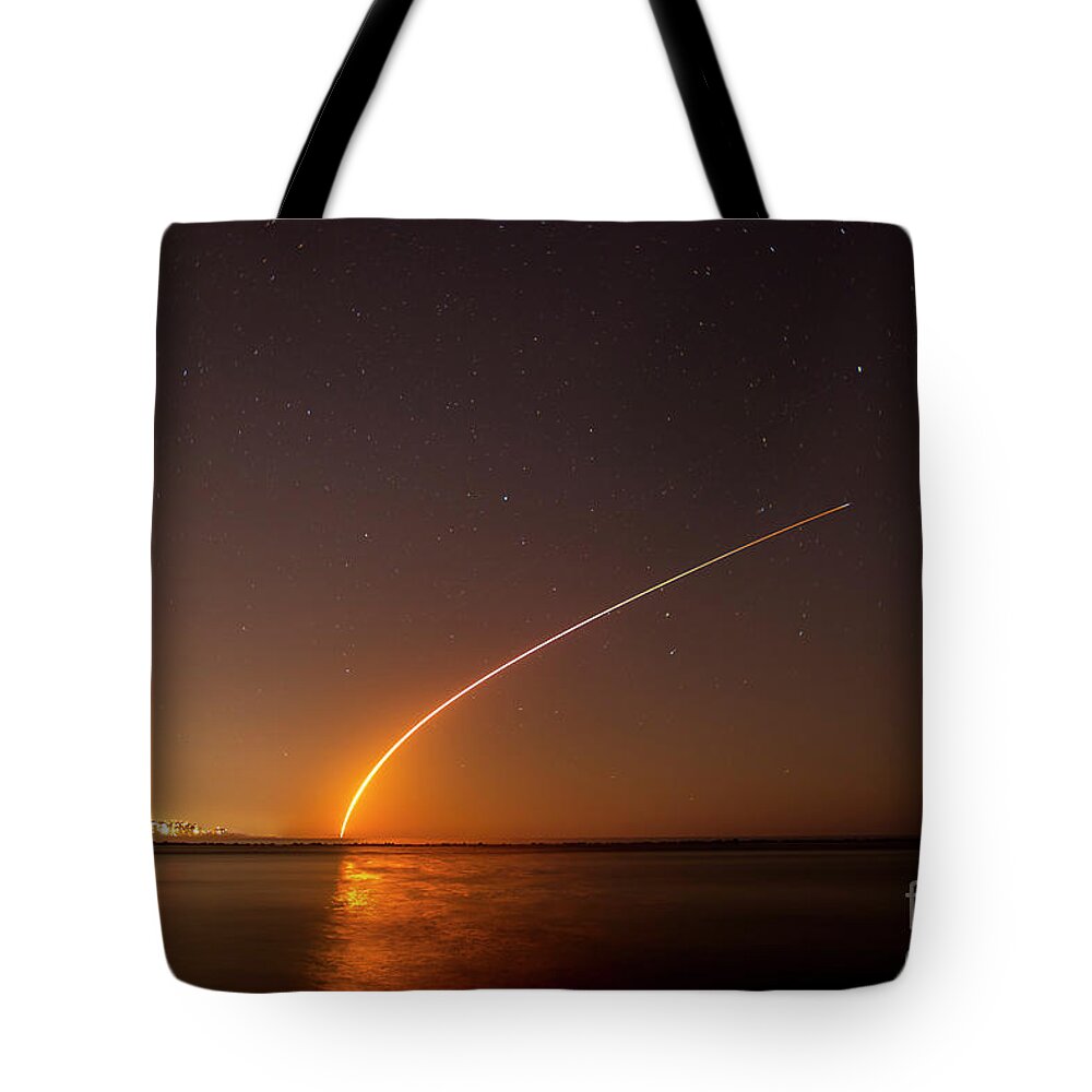 Rocket Tote Bag featuring the photograph Falcon Launch at Night by Tom Claud