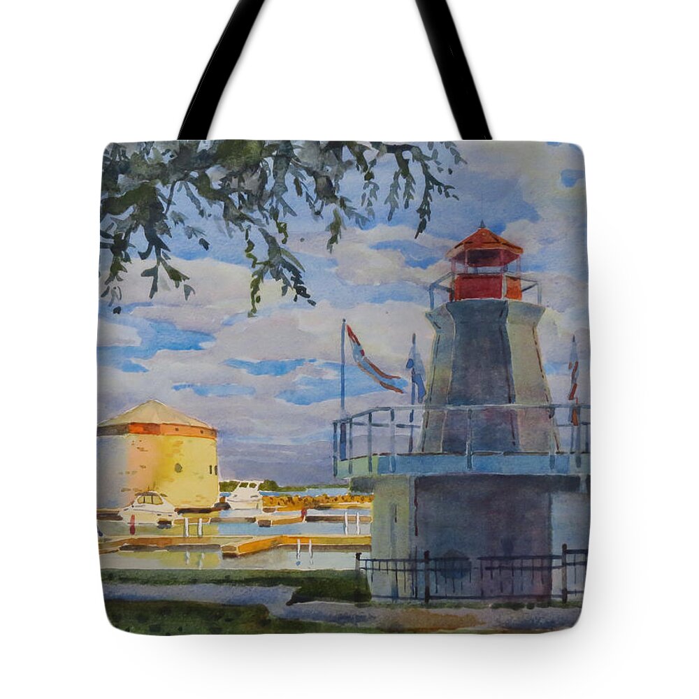 Canada Tote Bag featuring the painting Fall at the Harbour by David Gilmore