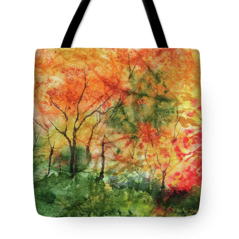 Fall Landscape Tote Bag featuring the painting Fall Garden Watercolor Trees by Irina Sztukowski