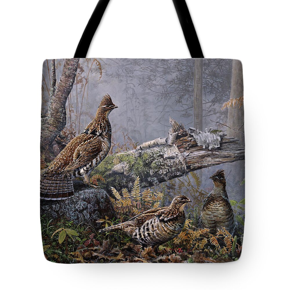 Scott Zoellick Tote Bag featuring the painting Fall Gathering Roughed Grouse by Scott Zoellick