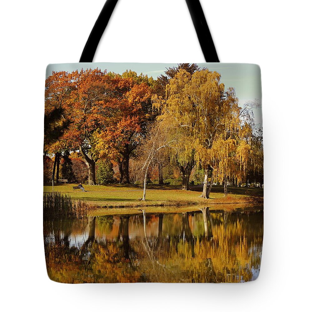 Fall Tote Bag featuring the photograph Fall Reflection on Lake Quanapowitt by Lennie Malvone