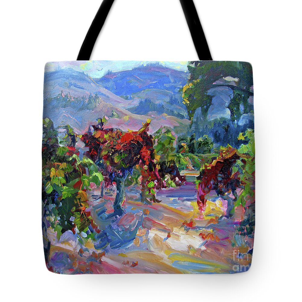 Vineyard Tote Bag featuring the painting Fall Vines, Calistoga by John McCormick