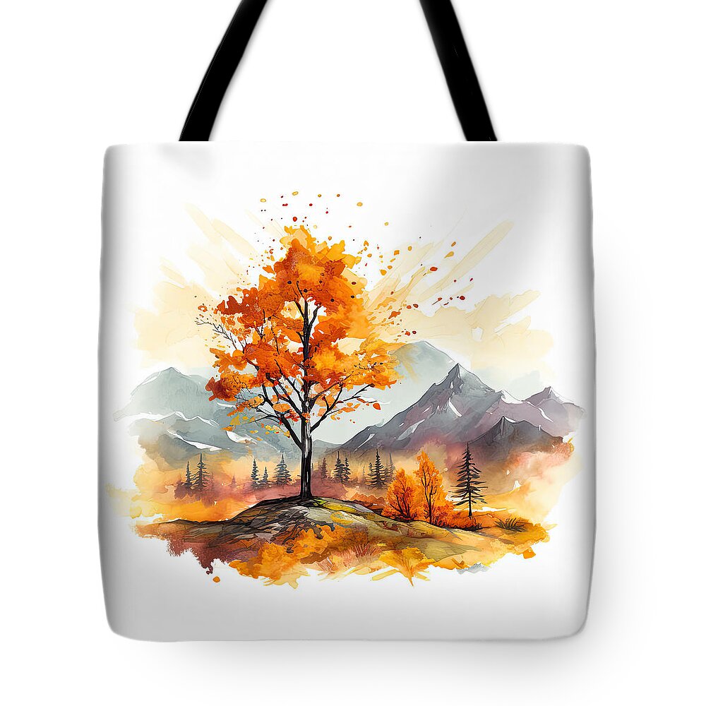 Four Seasons Tote Bag featuring the digital art Fallen Leaves - Four Seasons Wall Art by Lourry Legarde