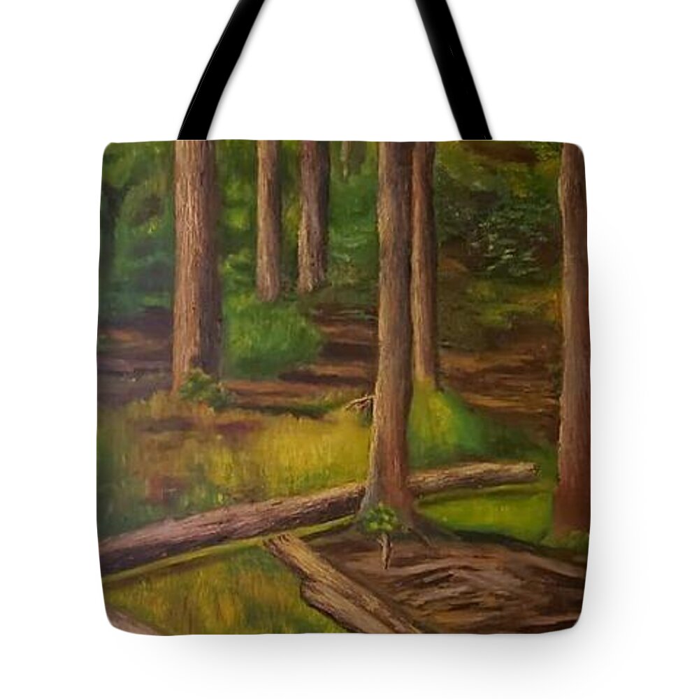  Tote Bag featuring the painting Fallen Tree in Forest by Joseph Eisenhart