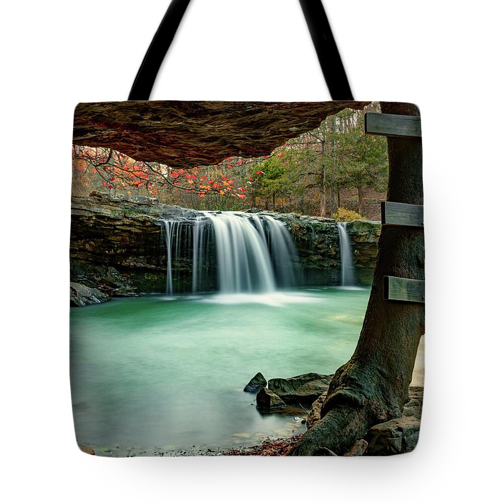 Falling Water Falls Tote Bag featuring the photograph Falling Water Falls In The Fall - Ozark National Forest by Gregory Ballos