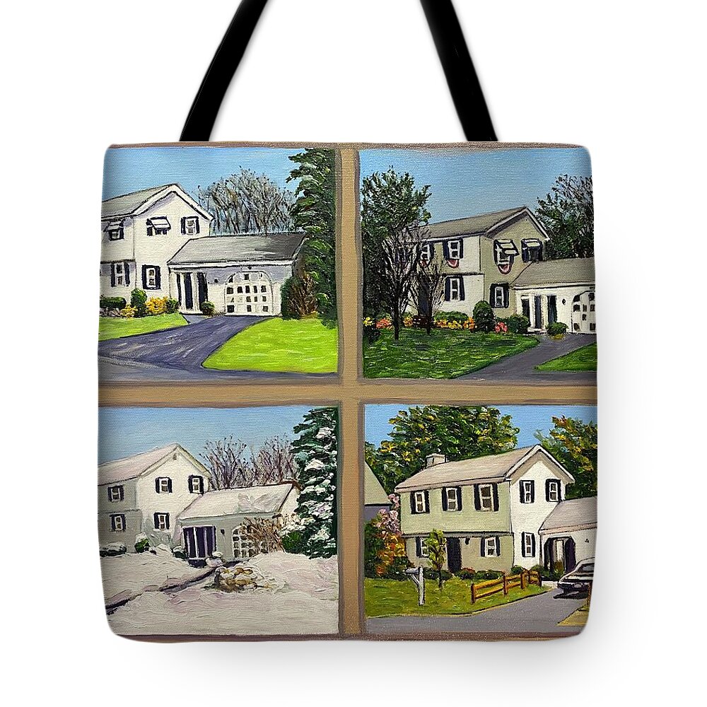 New England Tote Bag featuring the painting Family House in Four Seasons by Richard Nowak