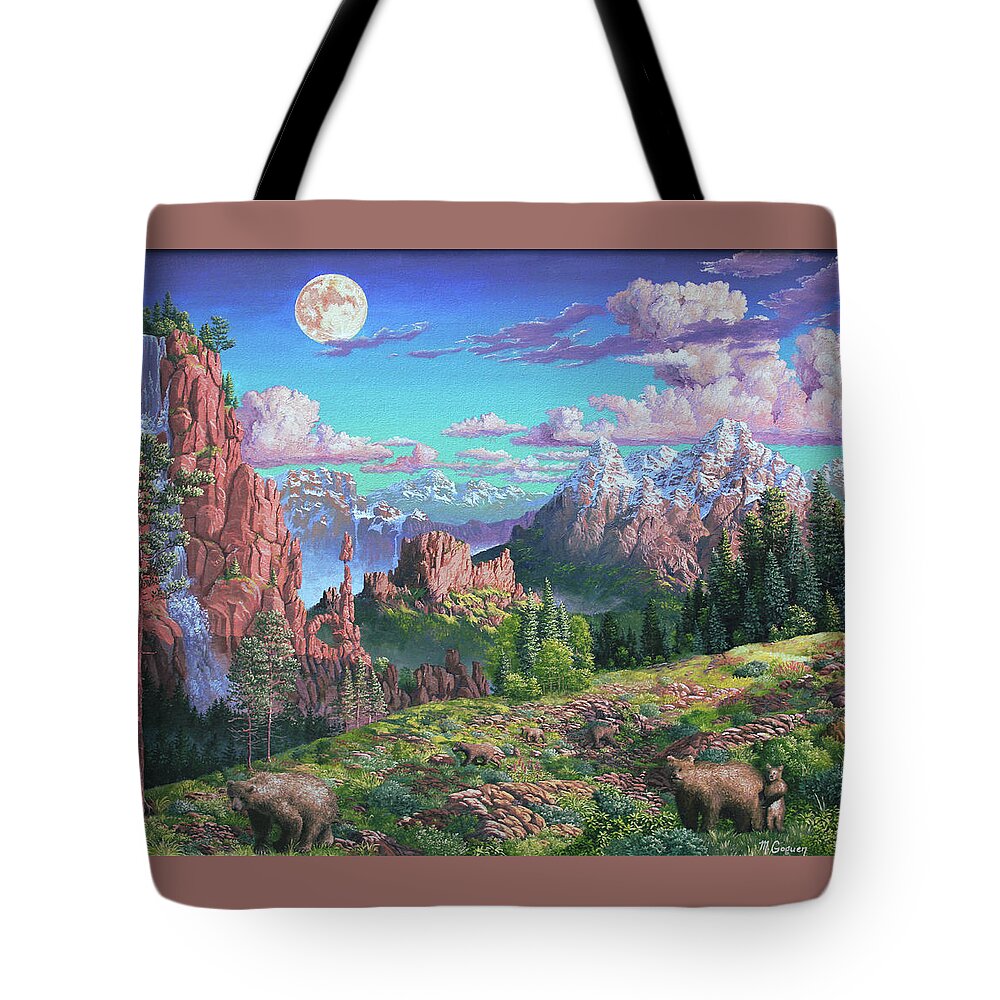 Bear Tote Bag featuring the painting Family of Six by Michael Goguen