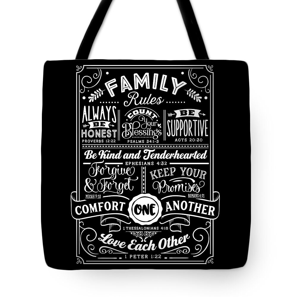 Family Tote Bag featuring the digital art Family Rules Verses by Sambel Pedes
