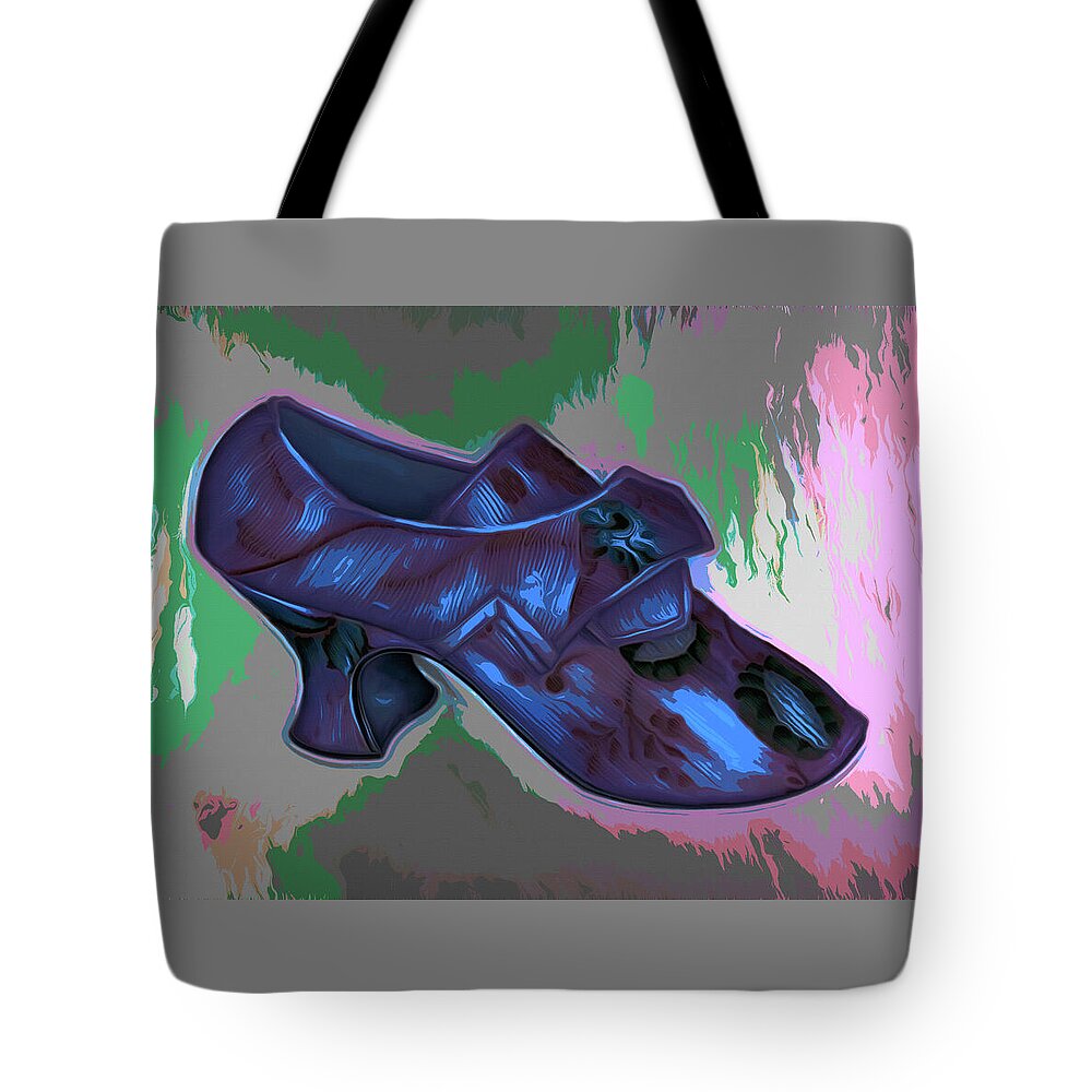 Shoe Tote Bag featuring the mixed media Fancy Blue Shoes by Shelli Fitzpatrick