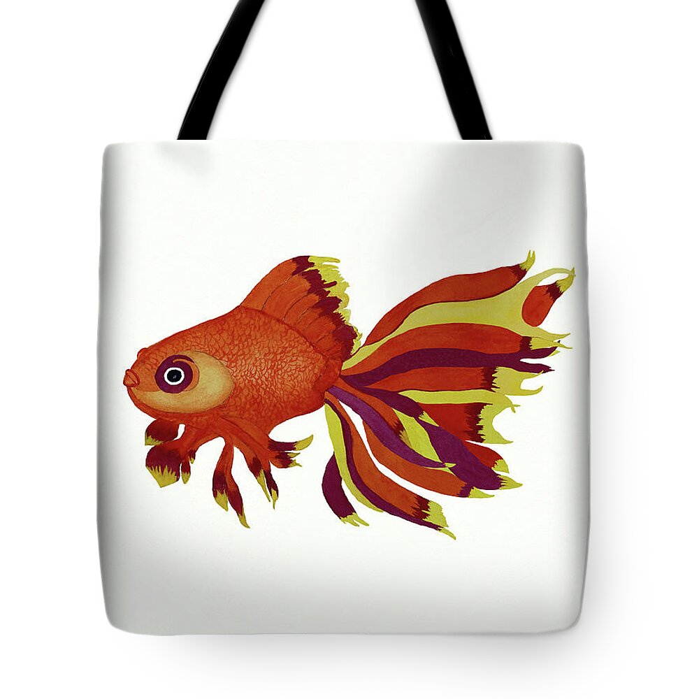 Fish Tote Bag featuring the painting Fancy Goldfish With Kissing Lips by Deborah League