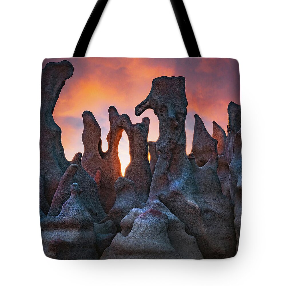 Rock Tote Bag featuring the photograph Fantasy Canyon Pillars and Sunset, Utah by Abbie Matthews
