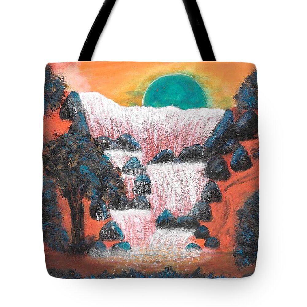Waterfalls Tote Bag featuring the painting Fantasy Falls by Esoteric Gardens KN