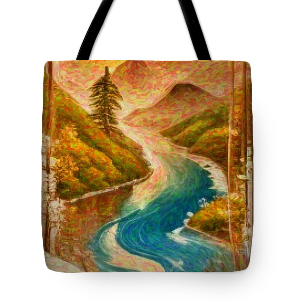 Abstract Tote Bag featuring the painting Fantasy landscape 10 by Digitly