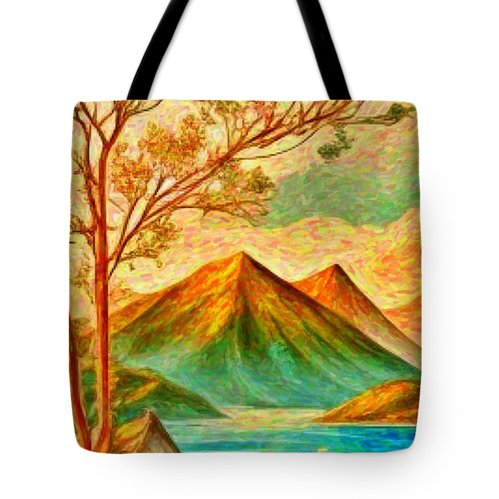Abstract Tote Bag featuring the painting Fantasy landscape V.11 by Digitly